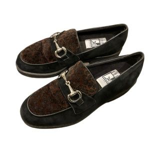 Soho Black and Brown Suede Loafers with Silver Buckle